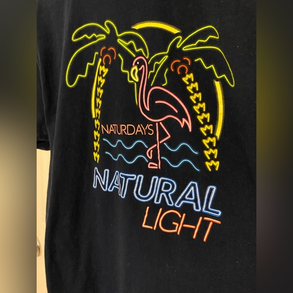 Natural Light Naturdays Flamingo Dark Blue T-Shirt Neon Palm Trees - Picture 2 of 6